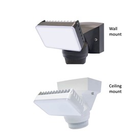 IQ America 16W LED Motion Sensor Motion Security Outdoor Flood Light,1600 Lumen,180° Sensor, Head tilts and Pans, Adjustable time, Hi-Lo Light Levels 70' Detection, Eave Mount Wall Mount (White)