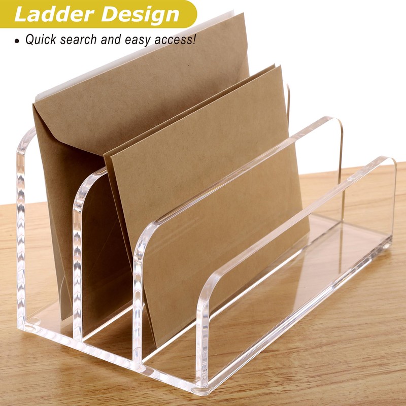 SANRUI Acrylic Mail File Organizer Sorters for Desk, 3 Upright