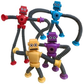 Pop Tubes Toys Robot Suction Cup 4 Pcs Stocking Stuffers for Boys Girls Toddlers Kids Telescopic Robot Fidget Toy Travel Toy Sensory Anxiety Toys X'Mas Gift for Kids 3 -9 Year Old