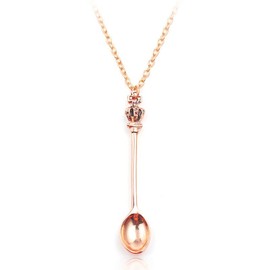 Mini Crown Spoon Necklace Pendant Charm for Filling Vials with Salts, Sand, Glitter with Necklace Loop Pendant Festival Cutlery Tea Party Gift (Rose Gold)