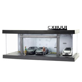 cxiiuui Display Case 1/64 Scale Diecast Parking Garage Moldel 1-Tires LED Light Model Car Show Case 5 Parking Spaces with Full Acrylic Cover Grey