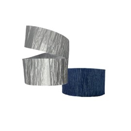 K-Kraft USA-Made Hanging Decorative Crepe Paper Streamers for Birthday, Party, Holiday, School, Wedding, Shower, or Graduation (1 Navy + 1 Silver Metallic)