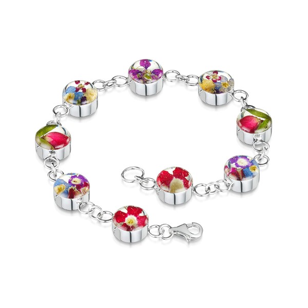 Shrieking Violet 925 Sterling Silver Round Real Flower Link Bracelet