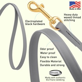 Viper Biothane K9 Working Dog Leash Waterproof Lead for Tracking Training Schutzhund Odor-Proof Long Line with Solid Brass Snap for Puppy Medium and Large Dogs 6ft, Battleship Gray