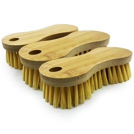 Wooden Bamboo Scrubbing Brush – Bamboo Floor Scrubbing Brush Easy Grip Scrubbing Brush Heavy Duty to use as Floor Brush, Carpet Brush, Bathroom Cleaning Brush etc - Pack of 3