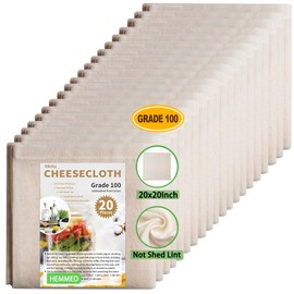 Olicity Cheesecloth Bulk,20PCS,Grade 100,20x20Inch Hemmed Cheese Cloths Fabric Reusable Fine Mesh Cloth Strainer,100% Cotton Unbleached Precut Muslin Bulk Cheesecloth Roll for Straining,Cooking,Cheese