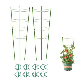 Mimeela 36 Inches Garden Trellis Tomato Cage, Plant Supports for Tall Plants, 2 Pack Cucumber Trellis with 10 Pcs Plant Clips for Supporting Stems (36”)