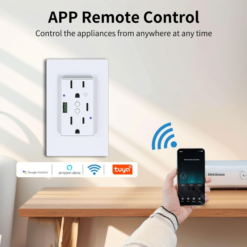 2.4GHz Wi-Fi + Bluetooth LE Smart USB Outlet Receptacle, Type