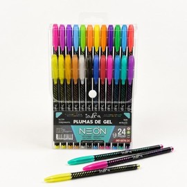 INDRA Set de 24 Plumas de Gel, Bolígrafos de Colores Glitter, Neón y Metálicos 1.0mm, Plumones y Marcadores de Gel de Secado Rápido para Colorear Mand