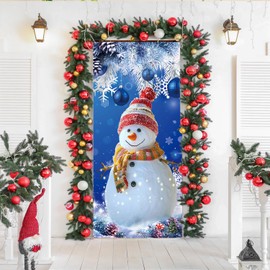 Christmas Door Cover Decoration, Christmas Banner Xmas Background Snowman Claus Backdrop Christmas Party Decorations Photo Booth Prop for New Year Christmas Eve, 70.9 x 35.4 Inch D005