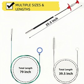 79-Inch Flexible Pipe Cleaning Brush (4-Pack), 35.5-Inch Sink Snake Hair Remover & 39.5-Inch Drain Brush (4-Pack) – for Car Sunroof, Shower, Toilet, Bathtub, Sink Drain Cleaning Tools