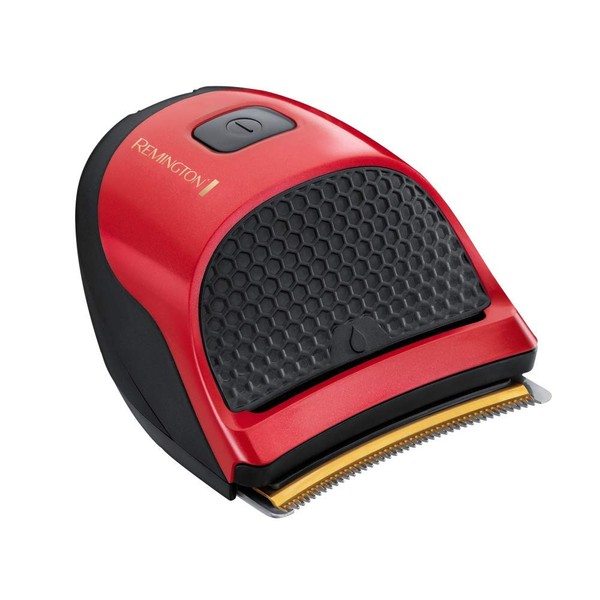 Remington [UK England Plug] Manchester United Hair Clipper with 9 Guide Combs for Trimming and Decorating with Hairdressing Cape, Black and Red