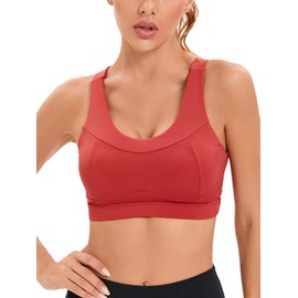 RUNNING GIRL High Impact Sports Bras for Women,Racerback Running Bra Yoga Workout Crop Tank Tops Longline Sports Bra Push up_RGWX2667_Red_L_AU