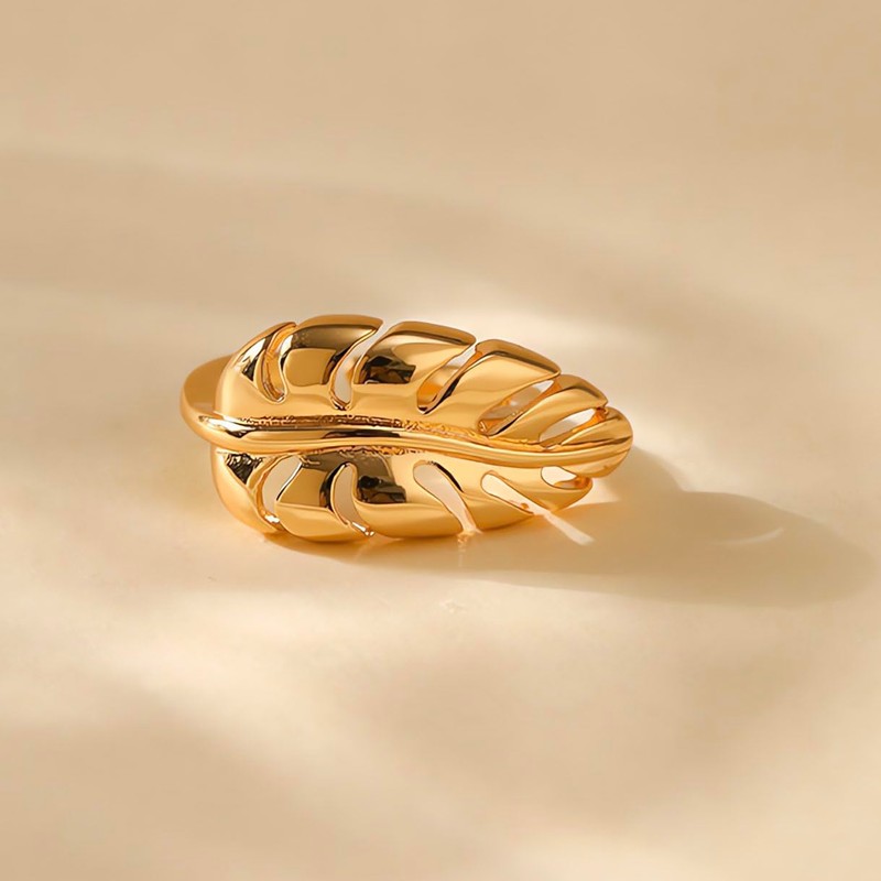 Jewlure Sculptural Gold-Toned Metal Ring, Artistic Design