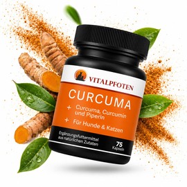 Vitalpfoten 75 Curcuma Capsules for Dogs and Cats with Curcumin and Piperine, Supplementary Feed, Gentle Dosage, Made in Germany, Highest Purity and Quality