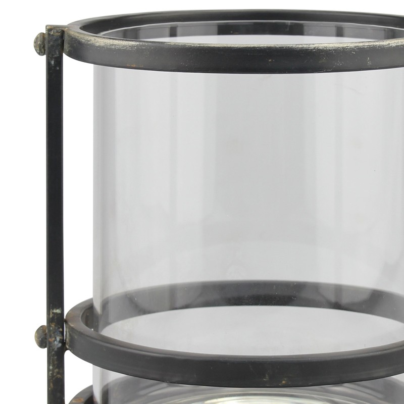 Stonebriar Industrial Black Metal Cage Pillar Candle Holder with Removable