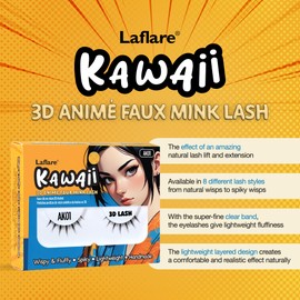 Laflare Kawaii 3D Anime Faux Mink Lash | Manga Lashes | Japanese Style Cosplay Lashes | Spiky 8D Wispy False Eyelashes Full Strip Doll Lashes. (AK03)