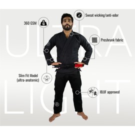 KeikoSports Ultra Light bjj Gi | Brazilizan Jiu Jitsu Gi | Handcrafted in Brazil (Black, A2L)