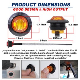 Ledvillage - 20 bombillas redondas de 3/4 pulgadas, color ámbar, con ojales, para remolque, camión, autobús, 12 V CC, 3 LED