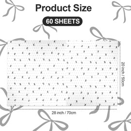 60 Pcs Bow Wrapping Paper,Black and White Wrapping Paper,Black Bows White Tissue Paper for Gifts Bags,Coquette Bow Bridal Shower Wrapping Papers,Birthday Party Packing Supplies DIY Crafts (20 x 28")