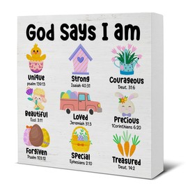 Christian Easter Decorations Religious Inspirational Easter Sign God Says I Am Wood Sign for Home Porch Front Door 5"x 5"