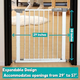29"-57" Baby and Pet Safety Gate, 30" Tall Metal Walk-Thru Gate for Doorways & Stairs, Easy One-Hand Open, Dual Lock, Extensions & Wall Mounts Included (White, 29" W x 30.5“H)