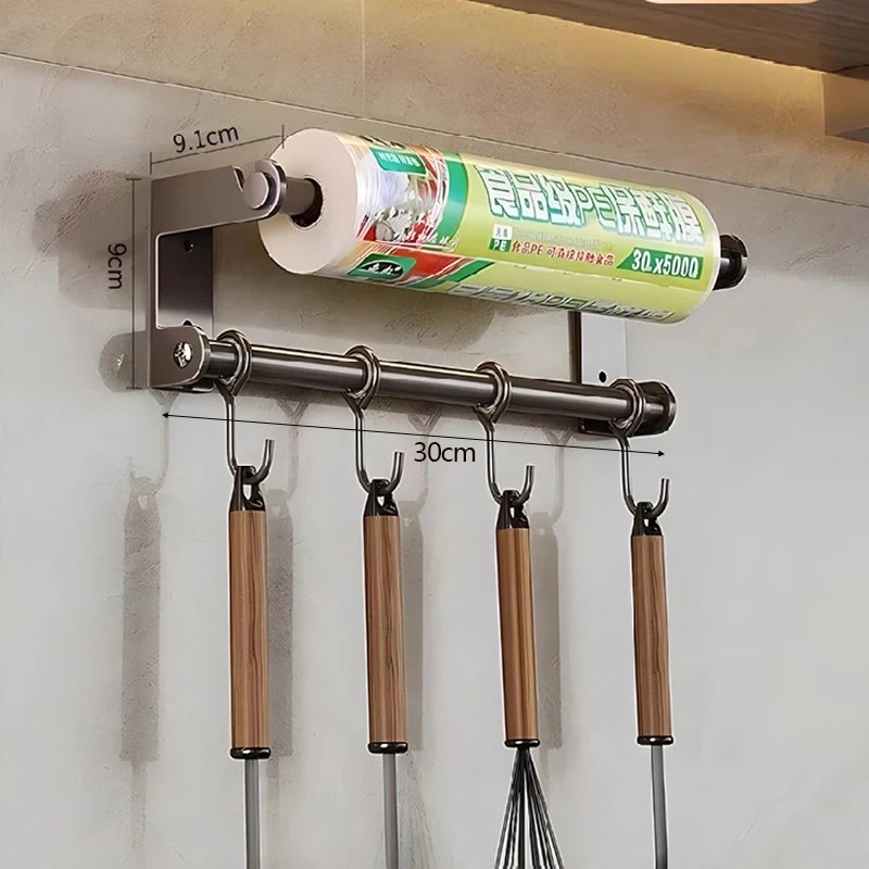 30cm Wall Mounted Kitchen Organizer Rack, Stainless Steel Utensil Holder
