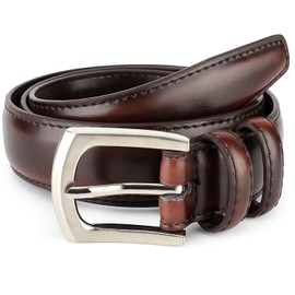 Synthic Apparel Men's Genuine Leather Dress Belt Classic Stitched Design 30mm 'ALL LEATHER' Reddish Brown - Mahogany Size 40