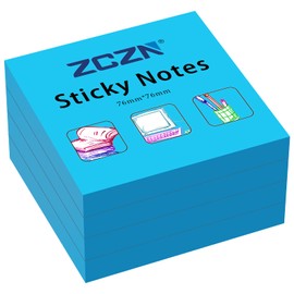 ZCZN 76 x 76 mm Sticky Notes, 100 Sheets/Pad, 4 Pads, Blue