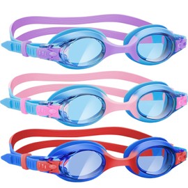 Vvinca Kids Swim Goggles 3 Pack - No Leaking Anti Fog UV Protection Swimming Goggles for Kids Boys Girls Age 3-14, Soft Silicone Wide View Children Pool Goggles for Swim Lessons & Water Fun