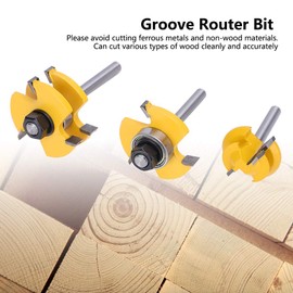 3Pcs Lock Miter 45 Degree Joint Router Bits Tongue and 45¡ã Lock Mitre Glue Joint Router Bit Router Bit Set 3 Teeth T Shape, Wood Milling Cutt