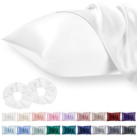 Vielit 2 Pack Satin Pillowcase for Hair and Skin,Soft as Silk Pillowcases for Hair and Skin,Easier Care than Silk Pillow Case White Pillowcases for 50x75cm Pillow Envelope & 2 Satin Scrunchies
