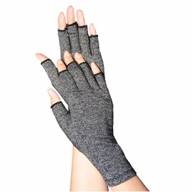 Bodyassist Compression Arthritis Gloves, Fingerless Design, Grey or Beige (Gray, Extra Large)