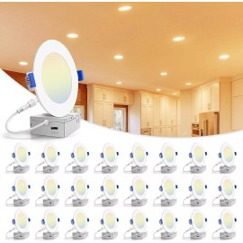 MKUJOO 4 Inch 5CCT LED Recessed Ceiling Dimmable Light with Junction Box 2700K-5000K - 24 PACK