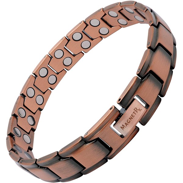 MagnetRX® Pure Copper Magnetic Therapy Bracelet - Arthritis Pain Relief & Carpal Tunnel Magnetic Copper Bracelets for Men - Adjustable Length with Sizing Tool (Leo Style)