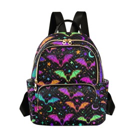 ISAOA Women's Mini Backpack Purse Anti-Theft Purple Bat Gothic Rucksack Lightweight Daily Backpack for Ladies Girls