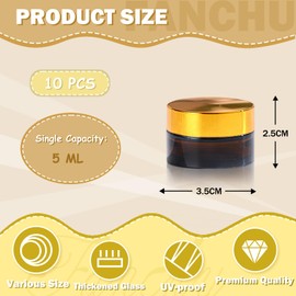 Pack of 10 Cream Containers, Amber Glass Empty Cream Jars, 5 ml Cream Jars for Filling, Glass Container with Lid and Liner for Cosmetics, Creams, Lotions, Essential Oils