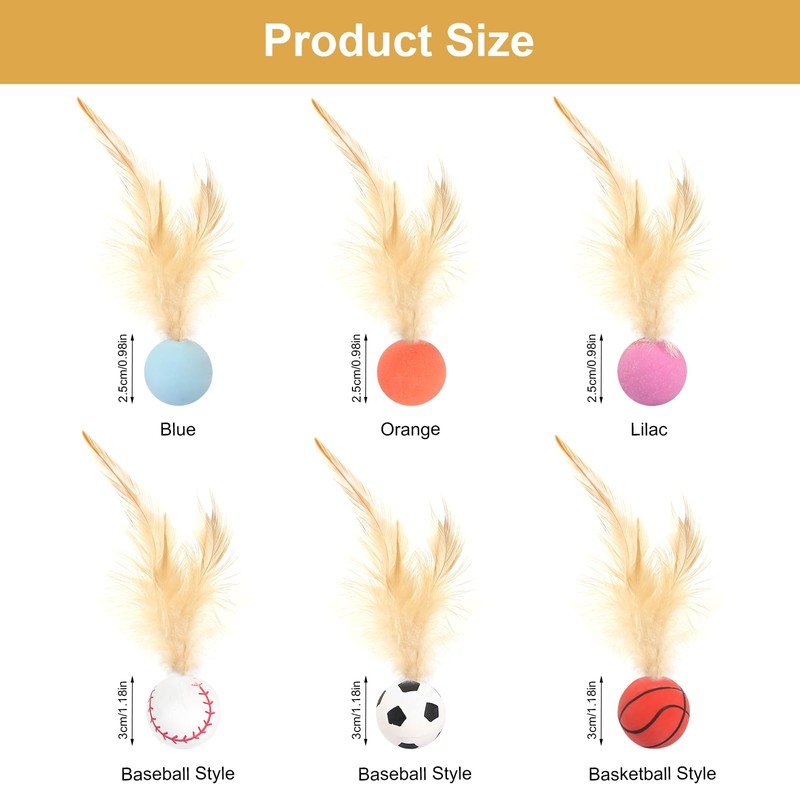 prota 6 PCS Cat Bouncy Ball With Feather, Bouncy Tails