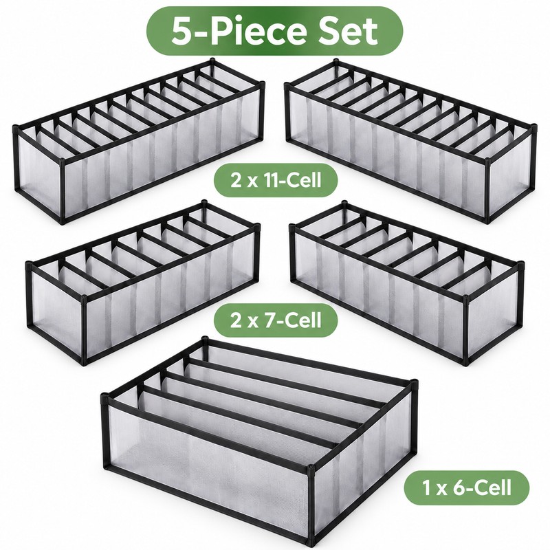 5-Pack Foldable Drawer Organizers for Underwear & Bras – Lightweight