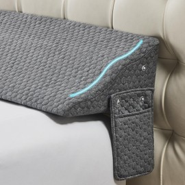 Yojoker Full Size Bed Wedge Pillow for Headboard Gap, Wedge Pillow Headboard with Side Pockets and Wave Contour, High-Density Foam Bed Gap Filler (0-6"), 55x10x6 Inch, Gray