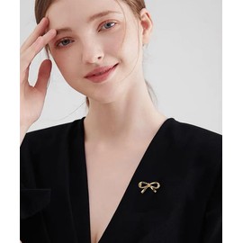 Minimalist Bow Knot Brooch Pin Ribbon Bowknot Lapel Shawl Pins for Women Girls Classic Sweater Hat Scarf Dress Suit Badges Clothes Accessories Brooches Fashion Jewelry (Gold)