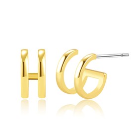 Obidos 14K Gold Plated Double Huggie Hoop Earrings for One Hole | Illusion Stud Earrings for Women