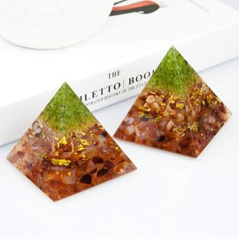 Nupuyai Tree of Life Peridot and Carnelian Crystal Orgone Pyramid Stone for Protection, Reiki Healing Chakra Meditation Energy Generator for Home Decor