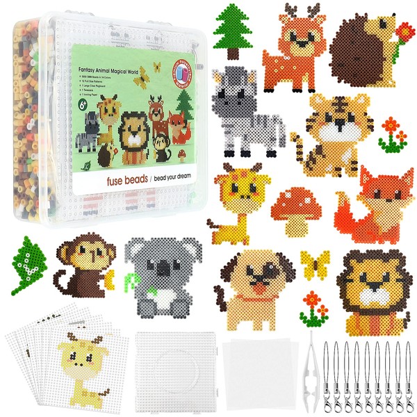 Fuse Beads Pegboards, Clear Animal Shape Plastic Beads Template Boards with 18 Pcs Colorful Cards for Kids Craft Beads (Animal)