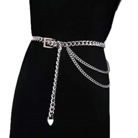 Milakoo Women's Waist Belt Chain Belt Y2K Adjustable Punk Chain Belt Waist Chain Hip Chain Alloy Chain Body Link Outfit for Dresses Jeans, J1 Silver Square Buckle, One size fits all