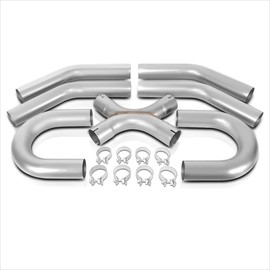 PM PERFORMOTOR 8Pcs 3 Inches Stainless Steel DIY Custom Exhaust Tubing Mandrel Bend Pipes Straight & U-Bend Kit, Universal Fit,PM-PP-X-30