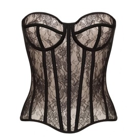 WS Waist Secrets Perfect Corset NYC OVERBUST Mesh Corset Top Lace up Shapewear with 15 Steel Boned (Color Black, XS)