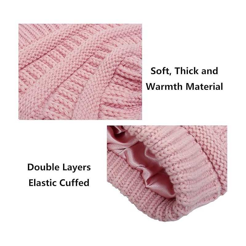 Womens Winter Warm Knitted Hat Satin Silk Lined Knit Chunky
