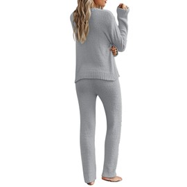 luvamia Lounge Sets For Women Fuzzy Two Piece Pants Set For Women Fleece Knitted Long Sleeve Pj Loungewear Womens Pajamas Grey Size Small Fits US 4-6