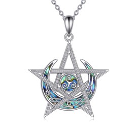Grmdit Wicca Pentagram Necklace S925 Sterling Silver Pentacle Pendant Necklaces Pentagram Protection Jewelry Gifts for Women